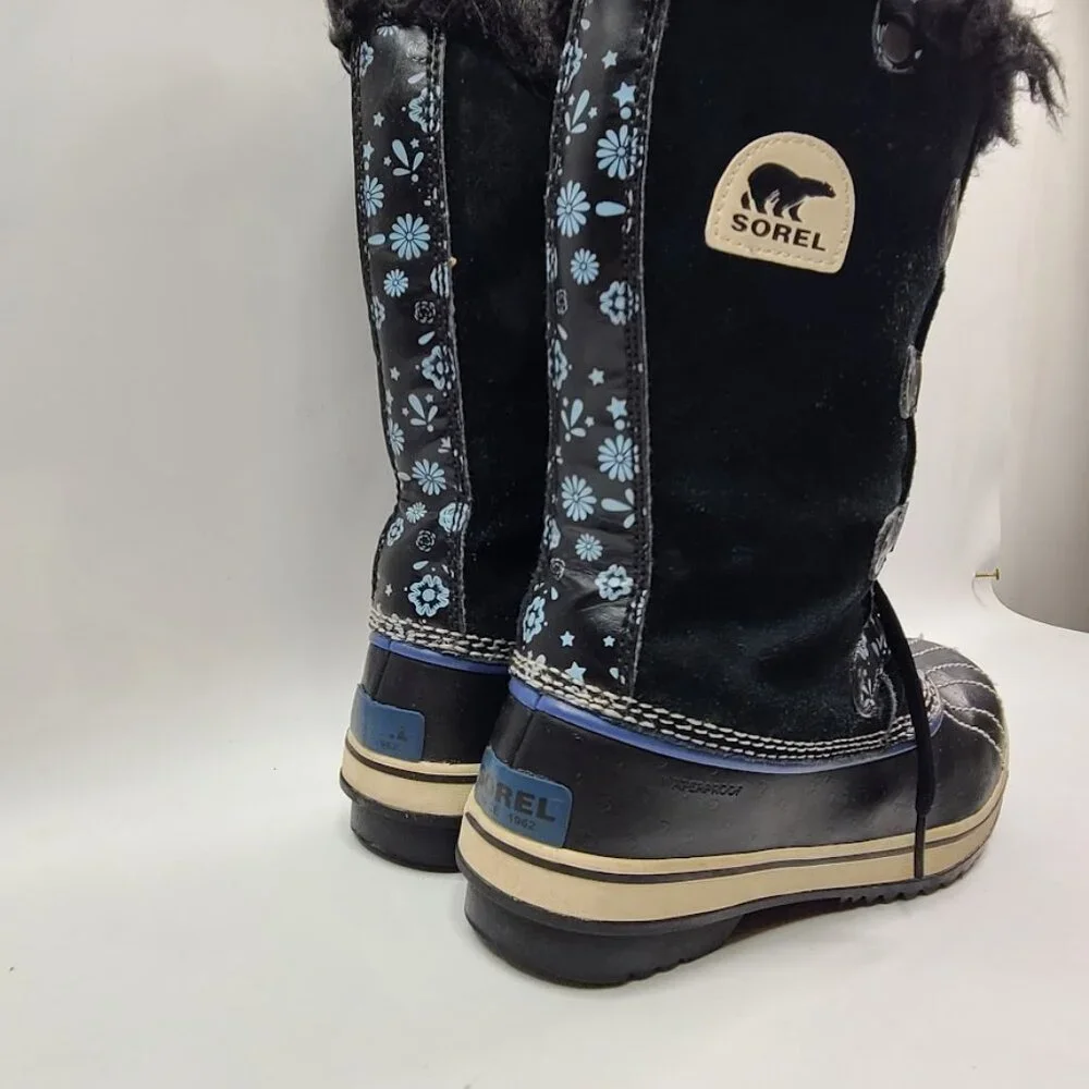 Sorel‎ Women’s Winter Snow Boots Size 7 Black Fur Trim Waterproof